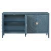 TREXM Retro Sideboard door with Circular Groove Design Round Metal Door Handle for Entrance, Dinning Room, Living Room (Antique Blue)