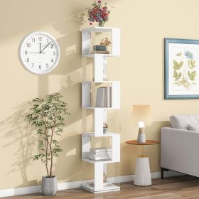 6 tier Rotating Bookshelf, Floor Rack Simple Bookcase with Acrylic plate Student Multi-Function Creative Bookshelf for Living Room