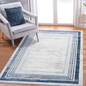 NAAR MARFI Collection 8X10 Blue/Ivory/Bordered Non-Shedding Living Room Bedroom Dining Home Office Stylish and Stain Resistant Area Rug