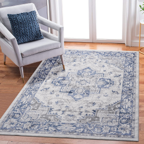 NAAR MARFI Collection 5X7 Blue/Grey/Oriental Non-Shedding Living Room Bedroom Dining Home Office Stylish and Stain Resistant Area Rug