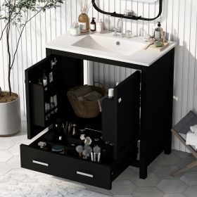 30" Black Bathroom Vanity with Single Sink, Combo Cabinet Undermount Sink, Bathroom Storage Cabinet with 2 Doors and a Drawer, Soft Closing