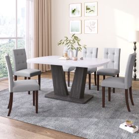 Dining Table Set for 6, 7 Piece Kitchen Table Chairs Set, 1.8" Thickness Tabletop and V-shaped Table Legs