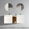 U063-ALICE72W-201 Alice 72" White Bathroom Vanity with Double Sinks and Open Shelf, Modern Wall Mounted Floating Bathroom Vanity