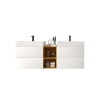 U062-Alice60W-201 Alice 60" White Bathroom Vanity with Double Sinks and Open Shelf, Modern Wall Mounted Floating Bathroom Vanity