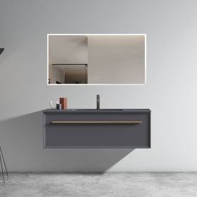 U053-Nevia48W-207 Nevia 48" Exclusive Gray Bathroom Vanity with Gray Solid Surface Sink, Wall Mounted Floating Bathroom Vanity for Modern Bathroom