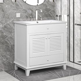 30" Bathroom Vanity with Sink, Bathroom Cabinet with Two Doors and One Drawer, White (OLD SKU: JL000005AAK)