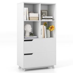 4-Tier Open Bookcase with 2 Drawers and 4 Storage Cubes