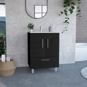 Single Bathroom Vanity Mayorca, Double Door Cabinet, One Drawer, Black Wengue Finish