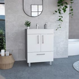 Single Bathroom Vanity Mayorca, Double Door Cabinet, One Drawer, White Finish