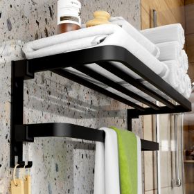 Towel Racks for Bathroom Wall Mounted,23.6" Foldable Towel Holder with Two Towel Bars and Hooks