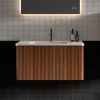 Striped Walnut Bathroom Vanity with White Ceramic Sink, Wall Mounted Floating Bathroom Vanity for Modern Bathroom