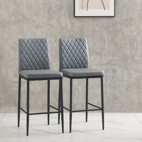 light gray modern simple bar chair, fireproof leather spraying metal pipe, diamond grid pattern, restaurant, family, 2-piece set