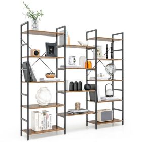 Large Triple Wide Floor Standing Bookcase Display Shelf with Metal Frame