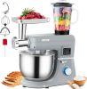 5 IN 1 Mixer, 660W Tilt-Head Multifunctional Electric Mixer with 6 Speeds LCD Screen Timing,Dough Hook,Flat Beater,Meat Grinder