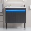 30" Bathroom Vanity with Sink, Radar Sensing Light, Large Storage Space and Metal legs, Wall Mounted/Standing Bathroom Vanity Sink,Black