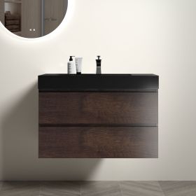 Alice 36" Walnut Bathroom Vanity with Sink, Large Storage Wall Mounted Floating Bathroom Vanity for Modern Bathroom