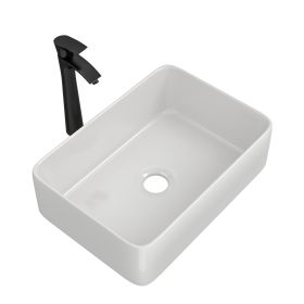 19"x15" Rectangle Bathroom Sink and Faucet Combo Modern Above White Porcelain Ceramic Vessel Vanity Sink Art Basin& Oil Rubber Bronze Single Lever Fau