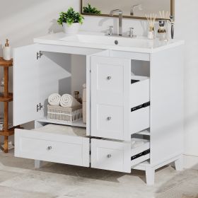 36 Inch Modern Bathroom Vanity with USB Charging, Two Doors and Three Drawers Bathroom Storage Vanity Cabinet