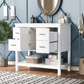 36" White Modern Bathroom Vanity with USB,Two Shallow Drawers, One Deep Drawer,One door,Single Resin Sink,Small Bathroom Organization Cabinet