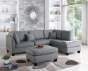 Grey Color 3pcs Sectional Living Room Furniture Reversible Chaise Sofa And Ottoman Polyfiber Linen Like Fabric Cushion Couch