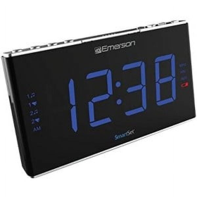 Emerson SmartSet White Noise/Natural Sounds Dual Alarm Clock Radio, 1.8" Blue LED Jumbo Display, ER100105