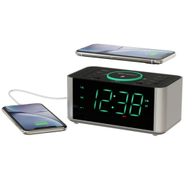 Emerson Alarm Clock Radio and Wireless Charger with Bluetooth, Compatible with iPhone XS Max/XR/XS/X/8/Plus, 10W Galaxy S10/Plus/S10E/S9