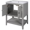 [VIDEO] 24" Grey Modern Sleek Bathroom Vanity Elegant Ceramic Sink with Solid Wood Frame Open Style Shelf (OLD SKU: JL000004AAE)