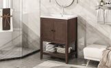 [VIDEO] 24" Brown Modern Sleek Bathroom Vanity Elegant Ceramic Sink with Solid Wood Frame Open Style Shelf (OLD SKU: JL000004AAD)