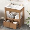 30" Bathroom Vanity with Sink Top, Bathroom Cabinet with Open Storage Shelf and Two Drawers, Brown