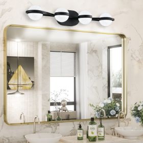 Modern Minimalist Bathroom Vanity Light, LED 4 Bulb Frosted Glass Shades, Wall Mounted Decorative Lighting Fixture