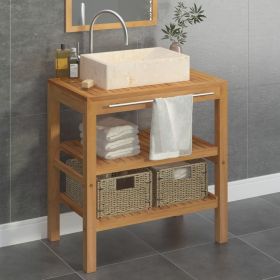 Bathroom Vanity Cabinet Solid Teak with Sink Marble Cream