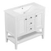 36" Bathroom Vanity with Ceramic Basin, Two Cabinets and Drawers, Open Shelf, Solid Wood Frame, White (OLD SKU: SY999101AAK)