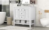 36" Bathroom Vanity with Ceramic Basin, Two Cabinets and Drawers, Open Shelf, Solid Wood Frame, White (OLD SKU: SY999101AAK)