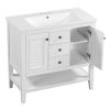 36" Bathroom Vanity with Ceramic Basin, Two Cabinets and Drawers, Open Shelf, Solid Wood Frame, White (OLD SKU: SY999101AAK)