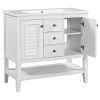 36" Bathroom Vanity with Ceramic Basin, Two Cabinets and Drawers, Open Shelf, Solid Wood Frame, White (OLD SKU: SY999101AAK)