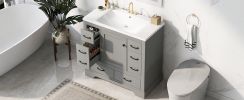 36" Bathroom Vanity with Sink Combo, Six Drawers, Multi-Functional Drawer Divider, Adjustable Shelf, Grey