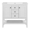 36" Bathroom Vanity with Ceramic Basin, Two Cabinets and Drawers, Open Shelf, Solid Wood Frame, White (OLD SKU: SY999101AAK)