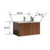 Striped Walnut Bathroom Vanity with White Ceramic Sink, Wall Mounted Floating Bathroom Vanity for Modern Bathroom