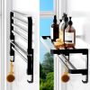 Towel Racks for Bathroom Wall Mounted,23.6" Foldable Towel Holder with Two Towel Bars and Hooks