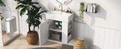 [Video]21.6inch Modern Floating Bathroom Vanity with Ceramic Basin - Perfect for Small Bathrooms, Right side storage