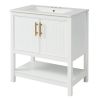 30-Inch White Bathroom Vanity with Ceramic Sink and Versatile Storage - Ideal for Small Bathrooms