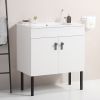 30" Bathroom Vanity with Metal Leg,with White Ceramic Basin,Two Soft Close Cabinet Doors, Solid Wood,Excluding faucets,white