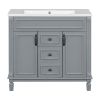 36'' Bathroom Vanity with Top Sink, Grey Mirror Cabinet, Modern Bathroom Storage Cabinet with 2 Soft Closing Doors and 2 Drawers