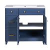 36-inch Bathroom Vanity, Transitional Style Bathroom Cabinet with Resin Sink, Navy Blue Single Bathroom Cabinet