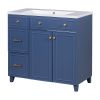 36-inch Bathroom Vanity, Transitional Style Bathroom Cabinet with Resin Sink, Navy Blue Single Bathroom Cabinet