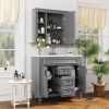 36'' Bathroom Vanity with Top Sink, Grey Mirror Cabinet, Modern Bathroom Storage Cabinet with 2 Soft Closing Doors and 2 Drawers