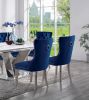 Contemporary Blue Color Flannelette 2pcs Side Chairs Button-Tufted Upholstered Dining Chairs Wingback Design Furniture Set