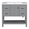 36" Gray Modern Bathroom Vanity with USB,Two Shallow Drawers, One Deep Drawer,One door,Single Resin Sink,Small Bathroom Organization Cabinet