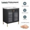 28 Inch Freestanding Bathroom Vanity Plywood With Ceramic Sink, Soft Closing Door (KD-Package)