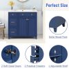 36-inch Bathroom Vanity, Transitional Style Bathroom Cabinet with Resin Sink, Navy Blue Single Bathroom Cabinet